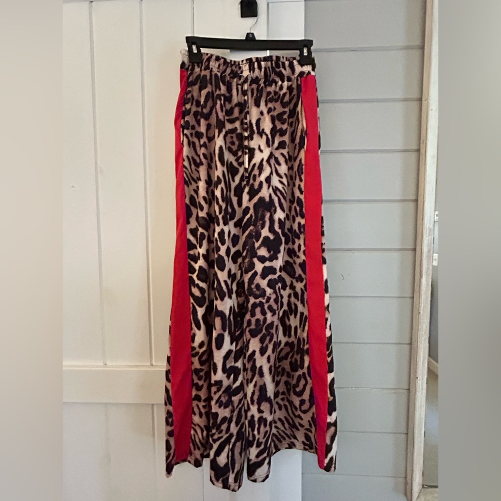 Leopard Print loose pants with Red Accents